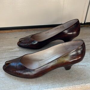 Bruno Magli vintage brown open-toe low-heel pumps size 8 coquette retro style
